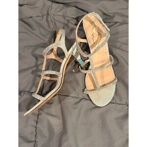 Nina “Abel” Silver Strappy Rhinestone Heels 10